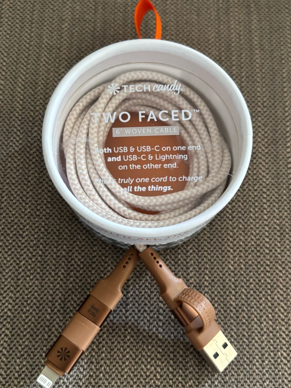 Tech Candy Two Faced 6' Woven Cable: Natural